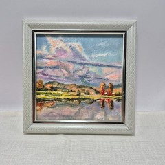 original autographed oil painting framed. Mountain landscape with a river4х4