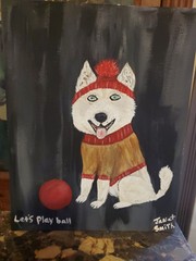 11×14 Canvas Panel Dog Painting By Janet Smith Let’s Play Ball