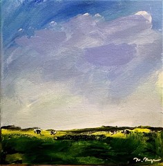Mary Myers Original Abstract Impressionism 10×10 Cows in Pasture Signed