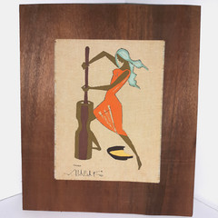 MCM Brazilian Art By Virgilo Nabais Gouache Painting On Linen Wood Border 9.5X8