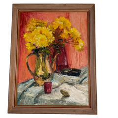 VINTAGE floral still life original oil PAINTING hand painted mid century modern