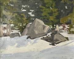 Snowy Granite Plein Air Oil Painting