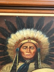 VTG MCM Decorative Oil-on-Canvas Portrait of a Native American Chief CC Ming