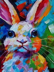 original oil painting Rabbit Bunny Pet artwork Colorful animals wall art 8*8 in