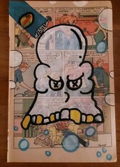 Original Lowbrow Art Scrubbing Bubbles Skull Gold Teeth Basketcase Movie Head