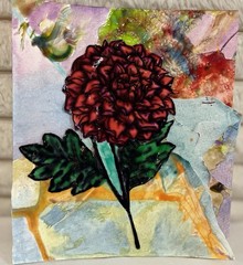 Mixed Media Floral Painting on Paper Enamel Acrylic 5×5 in Unframed