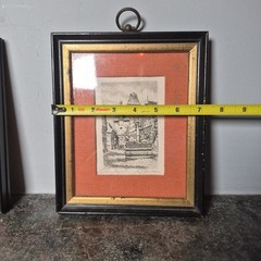 Vintage Pair Of 2 Mini Lithographs Signed European Architecture Framed