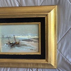 Vintage Enamel On Copper Painting Signed S. Richard Framed 4×6