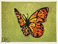 ACEO Original Watercolor & Modeling Paste, Bas Relief Butterfly 3.5″x2.5″, GEM