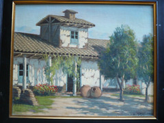 ALBERTO LOBOS, LISTED CHILEAN IMPRESSIONIST ANTIQUE LANDSCAPE VILLAGE STREET OIL