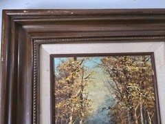 Autumn Creek Landscape Oil on Canvas, Signed Cantrell, Framed 16.5×14.5