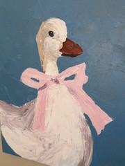 16×20 Coquette Goose Canvas Art – Pink Bow Nursery Painting
