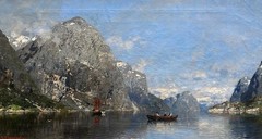 Georg Anton Rasmussen (1842-1914) : Norwegian Fjord View , Oil On Canvas ,signed