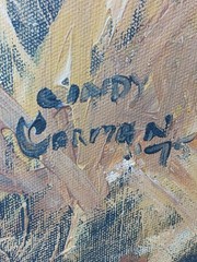 Vintage Oil Painting Lion Face Large MCM era by Cindy Carman 1975 30 x 36in.
