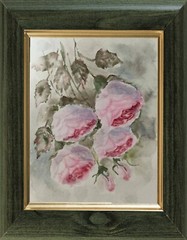VINTAGE FLOWERS PINK ROSE Original Artwork Painting Floral Landscape Art Gift A5