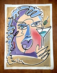 Original Painting “Martini Time” 30×22” on Thick Watercolor Paper Ready To Frame