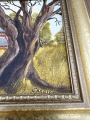 Vintage 7.5×9.5” Hand Painted Barn And Tree Signed Country Framed