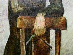 Ukrainian Soviet Oil Painting cubism portrait avant-garde puppeteer marionette
