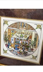 volailler fleuriste Paris 1996 set of 2 water color painting Restaurant decor