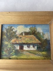 Mini Painting Hut Countryside Sunny Morning Landscape Argentina 6” X 4.5” Framed