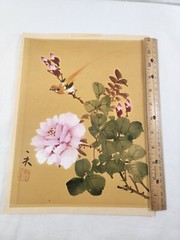 Vintage Asian Bird Painting Chinese Watercolor Art on Silk Signed 9″x12″