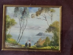 G. Coli Oil Painting Signed Miniature Framed Country Landscape Painting Sailboat