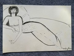 AMEDEO MODIGLIANI drawing and painting on old paper signed stamped vintage