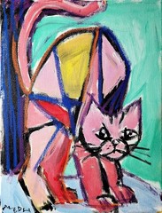 Abstract Expressionism Original Painting Cubism Cat 14×11 Fine Art Canvas Decor