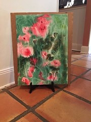 Original Watercolor of Red and Pink Flowers by Texas artist Electra Malone