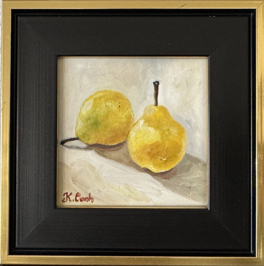 ORIGINAL OIL PAINTING STILL LIFE PEARS FRUIT SIGNED FRAMED 4×4