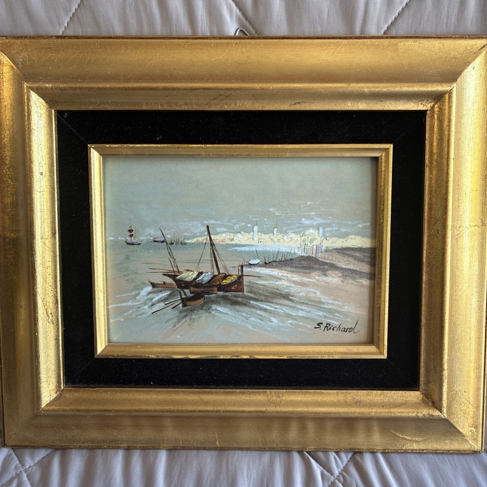 Vintage Enamel On Copper Painting Signed S. Richard Framed 4×6