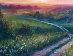 Original Oil Painting Sunrise Landscape 12×16 Canvas Country Road Wall Art