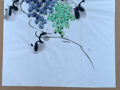CHINESE JAPANESE ASIAN CALLIGRAPHY SIGNED INK-WATERCOLOR PAINTING GRAPES FRUITS