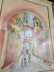 BEN AVRAM, WATER COLOR 36+29’ HEBREW, JUDAICA, HEBREW, ISRAEL