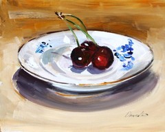 RED CHERRIES still life Oil painting UKRAINE 8X10