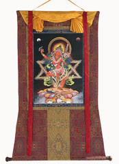 VAJRAVARAHI GICLÉE PRINT THANGKA WITH SILK BROCADE | BUDDHIST CANVAS ART