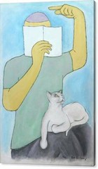 Praying Man And A Cat, by Ben Gertsberg, original charcoal and acrylic painting