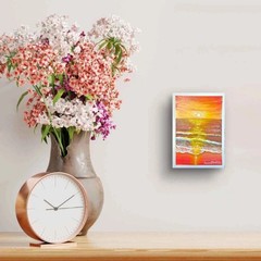 Sunrise Glory – Original Painting, Golden Hour Seascape, by Eman Khalifa | Conte