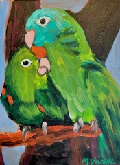 MONA VIVAR 12 x 9 Bold Love Birds Canvas Painting – Contemporary Home Art