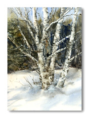 Linda Henry WINTER TREES Original Watercolor Landscape – Matted & ready to frame