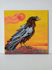 Raven Impasto Painting Original Art Impression Oil Painting 9.8 x 9.8 in