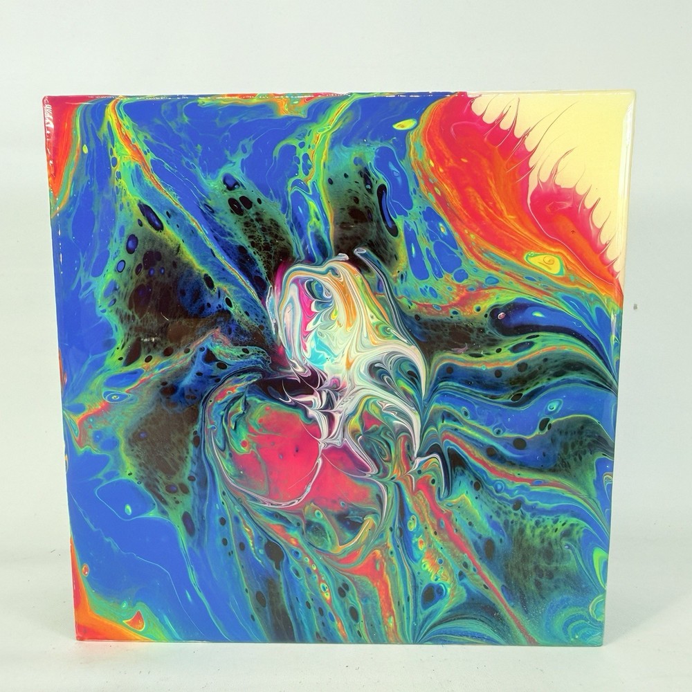 Original Abstract Fluid Art Acrylic Glossy Resin Tracy Eau Claire on Wood 6”