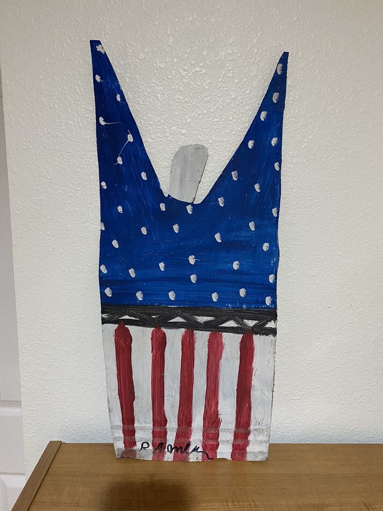 RA Miller Folk Art Metal Cut Out Painting Red White And Blue