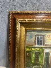 Vintage Mid-Century Paris Street Scene Oil Painting – Ornate Gold Wood Frame