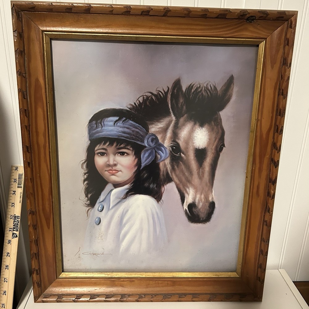 “Indian Girl/Horse ll” Artist Z Garcia Signed-Southwestern Art 24×20 See Photos