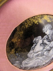 Antique Limoges enamel painting after Boucher Pastoral roundel 6.5” frame round