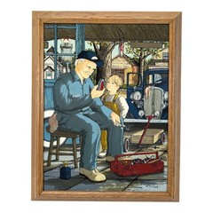 H Hargrove „Can You Fix It“ Signed Mechanic Vintage Serigraph Painting Shop Sign