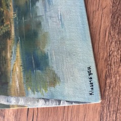 Vtg Original Oil Painting Art Country English Cottage Lake Trees Signed 8” X 10”