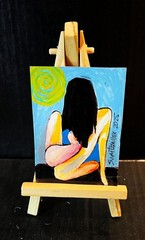 FRAMED ABSTRACT YOUNG LADY Portrait POP ART PAINTING colorful SWARTZMILLER DNA