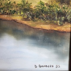 Original D Davidson Oil Painting Landscape Trees Lake Framed 19×23 Vintage Art